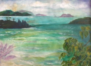 Double Horizon at Windswept Beach, St John. Oil painting by author.